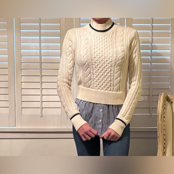 Veronica Beard cable knit mixed media sweater - Picture 3 of 14